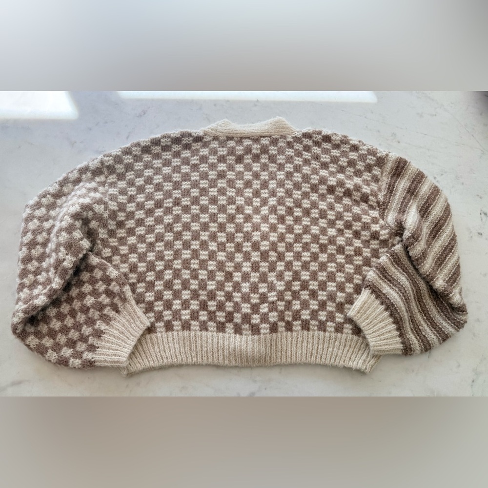 Altar'd State Cream and Taupe Patterned Knit Cardigan - Picture 3 of 4